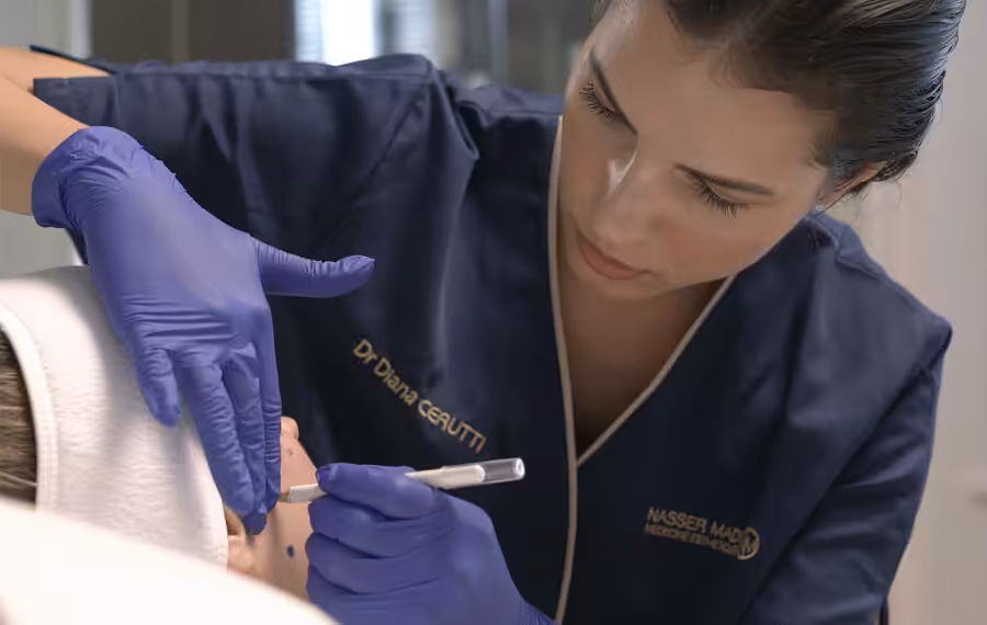 Dr. Diana performing facial treatment